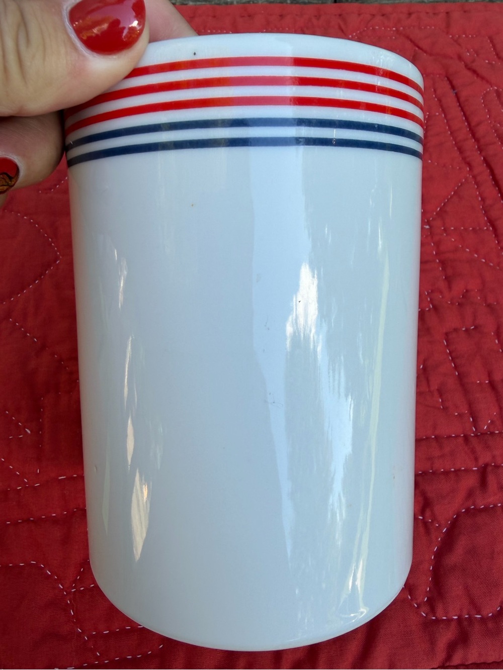 Vintage Copco Country Utensil Holder Crock Porcelain 1982 Striped White Kitchen